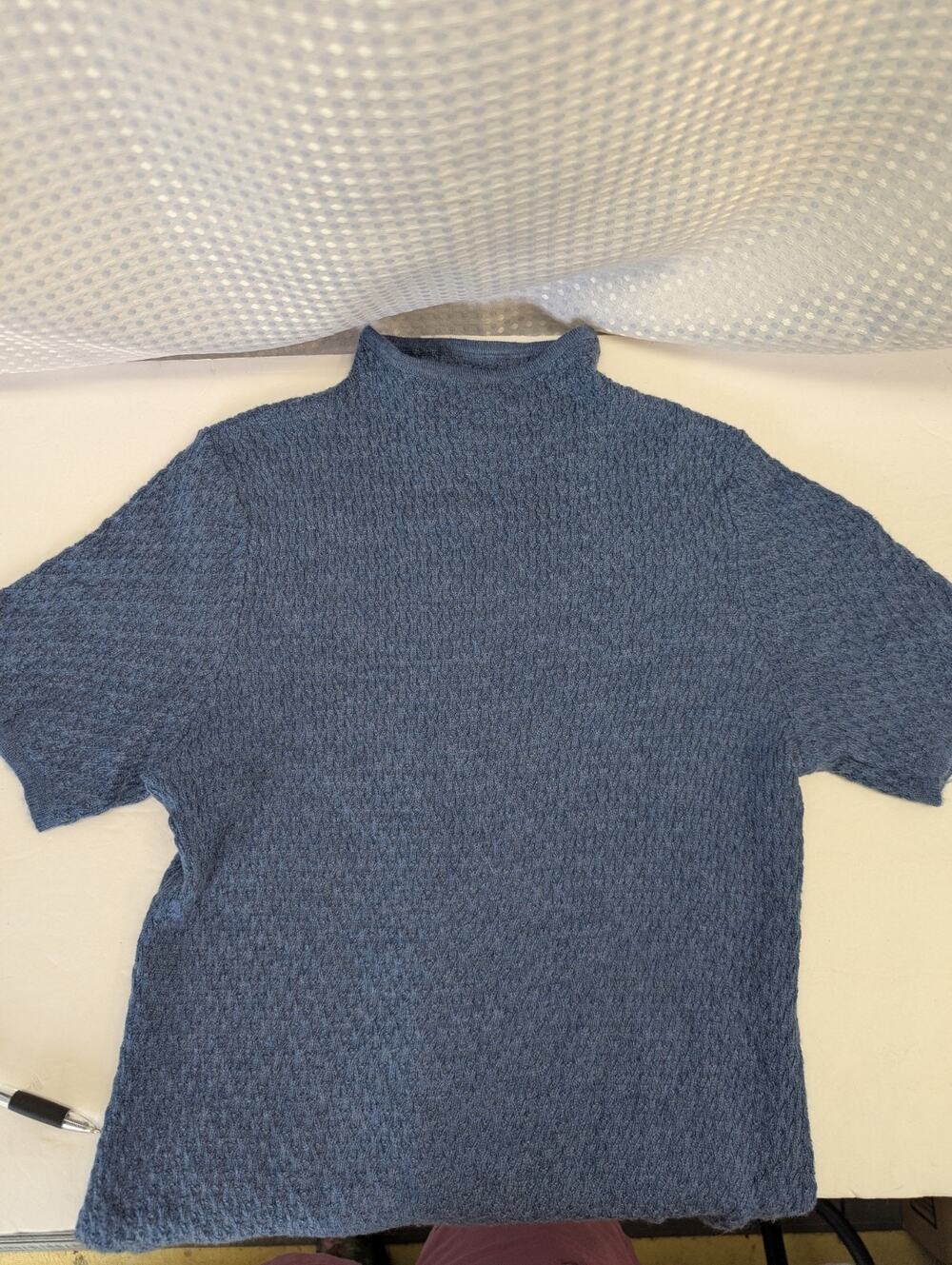 Vintage Pendleton Petite M Blue Merino Wool Short Sleeve Mock Neck Sweater